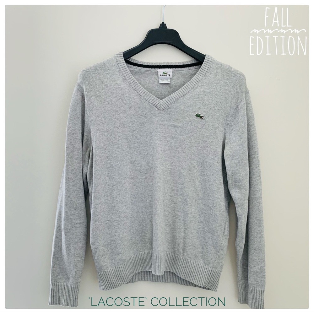 🐊LACOSTE Light Grey V-Neck Sweater Pullover
